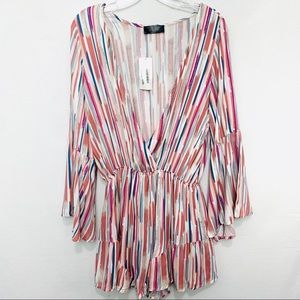 Charlie Moss Summer Romper Purple Bell Sleeve Sz L